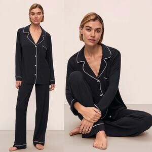 EBERJEY Gisele TENCEL Modal Long PJ Sets Top and Bottom in Black Size XL